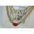 Alloy Kiss Me Chain With Lip Charm Chain Necklace For Women